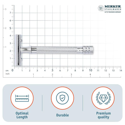 Merkur 23C 3-Piece DE Safety Razor, Closed Comb, Knurled Extra Long Handle, Chrome by Merkur - Double Edge Safety Razors (View 4)