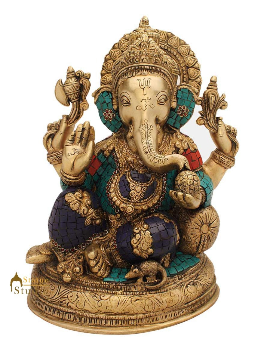 India hindu gods hand crafted ganesha sitting nepal beads religious décor 13" - Image 2