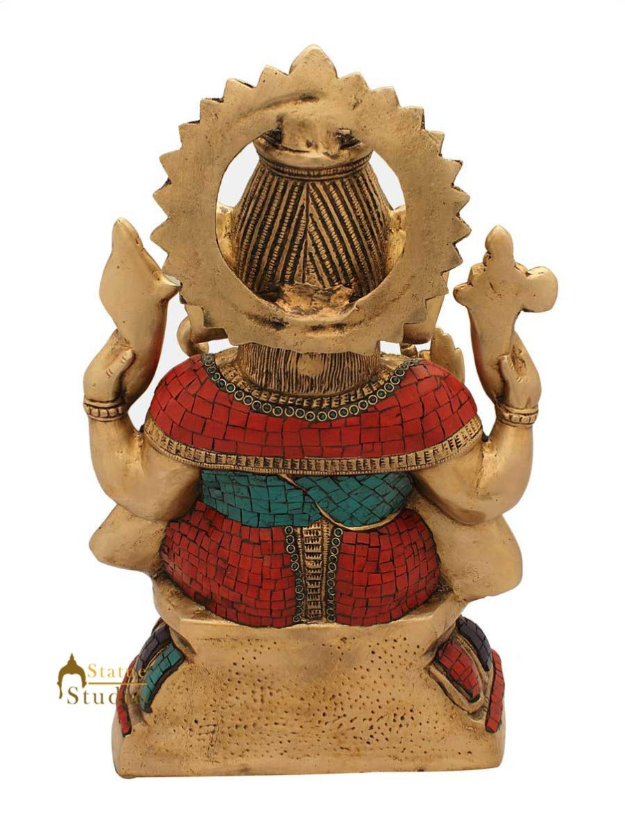 Elephant lord hindu gods ganesh statue nepal turquoise coral religious décor 16"