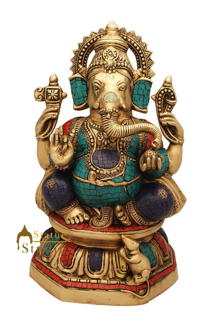 Elephant lord hindu gods ganesh statue nepal turquoise coral religious décor 16" by vendor-unknown - Hindu Gods (View 2)