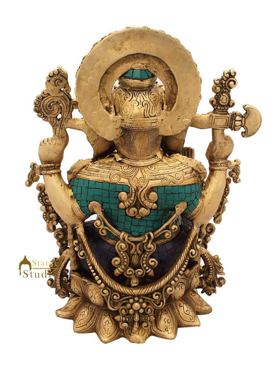 Brass Ganesha Statue Sitting On Lotus Stone Work For Home Décor 16" - Image 4