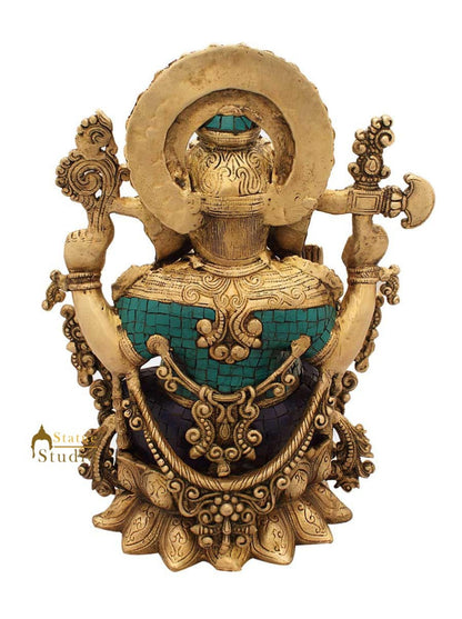 Brass Ganesha Statue Sitting On Lotus Stone Work For Home Décor 16" by vendor-unknown - Hindu Gods (View 4)