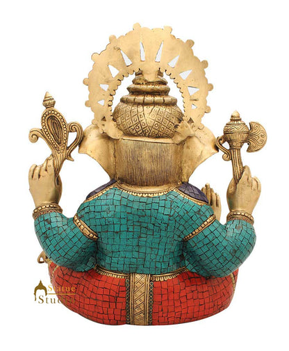 Brass Large Sitting Ganesha Statue Stone Work For Home Decor 1.5 Feet by vendor-unknown - Hindu Gods (View 4)