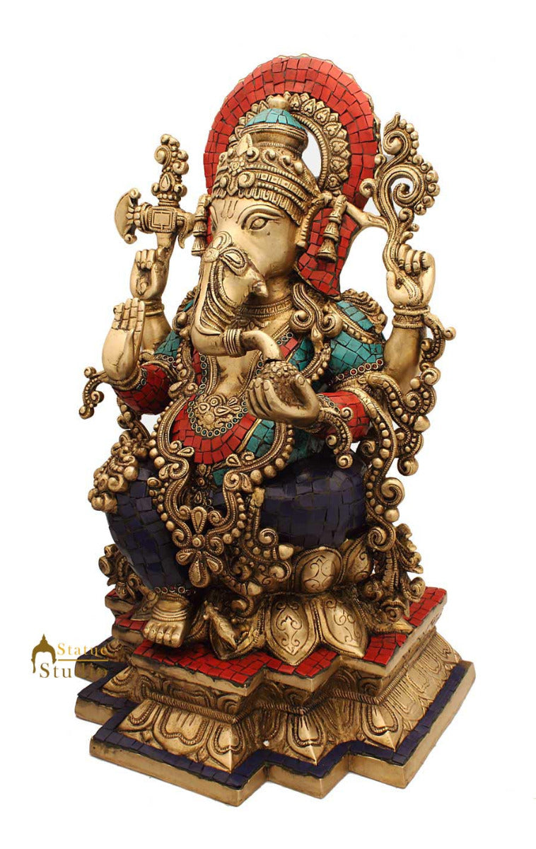 Brass South Indian Style Ganesha Idol For Home Mandir Decor 19"