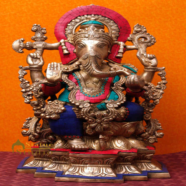 Brass South Indian Style Ganesha Idol For Home Mandir Decor 19" - Eco-friendly - Sama Homes