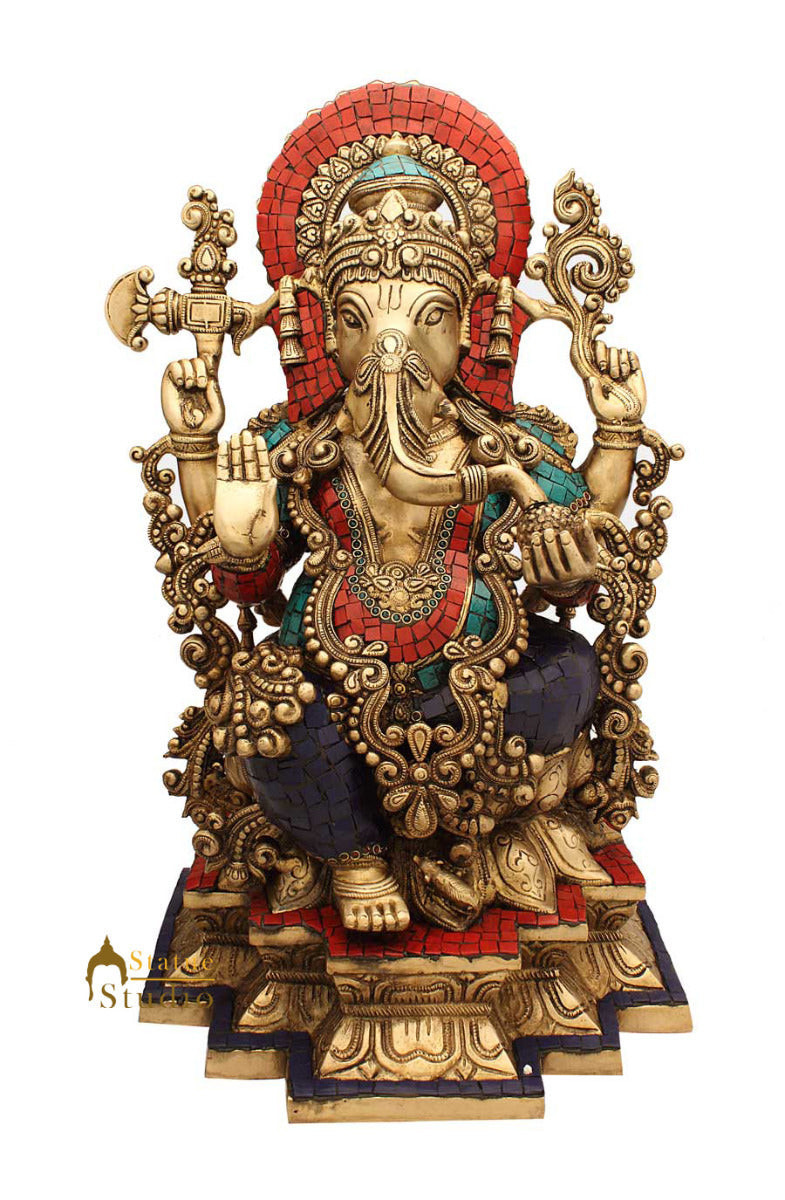 Brass South Indian Style Ganesha Idol For Home Mandir Decor 19"