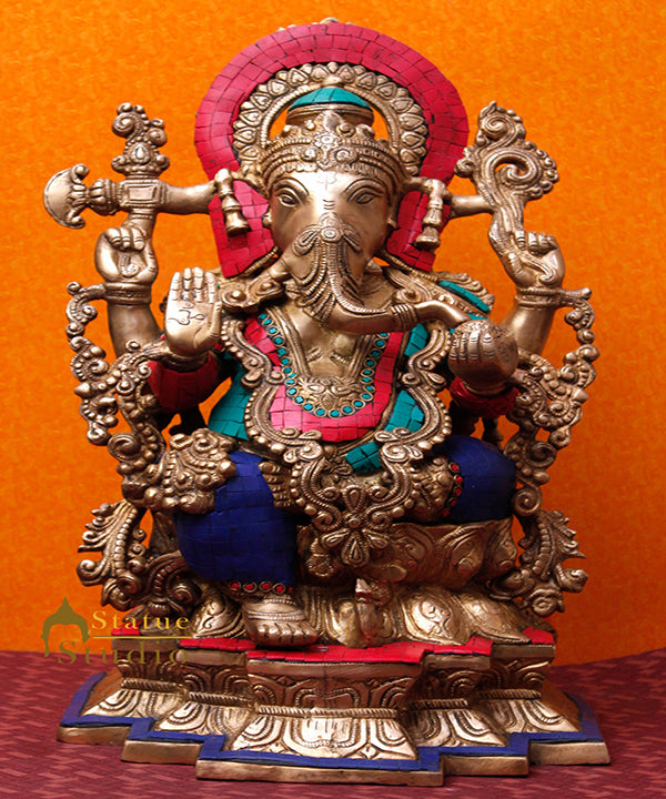 Brass South Indian Style Ganesha Idol For Home Mandir Decor 19" - Image 2