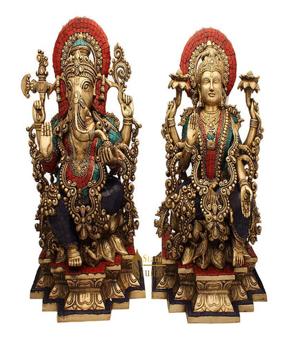 Brass hindu god goddess ganesh laxmi idol diwali figure religious décor 19" by vendor-unknown - Hindu Gods (View 2)