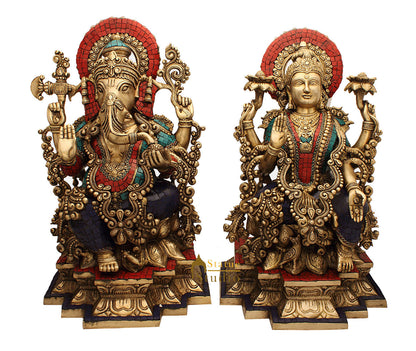 Brass hindu god goddess ganesh laxmi idol diwali figure religious décor 19" by vendor-unknown - Hindu Gods