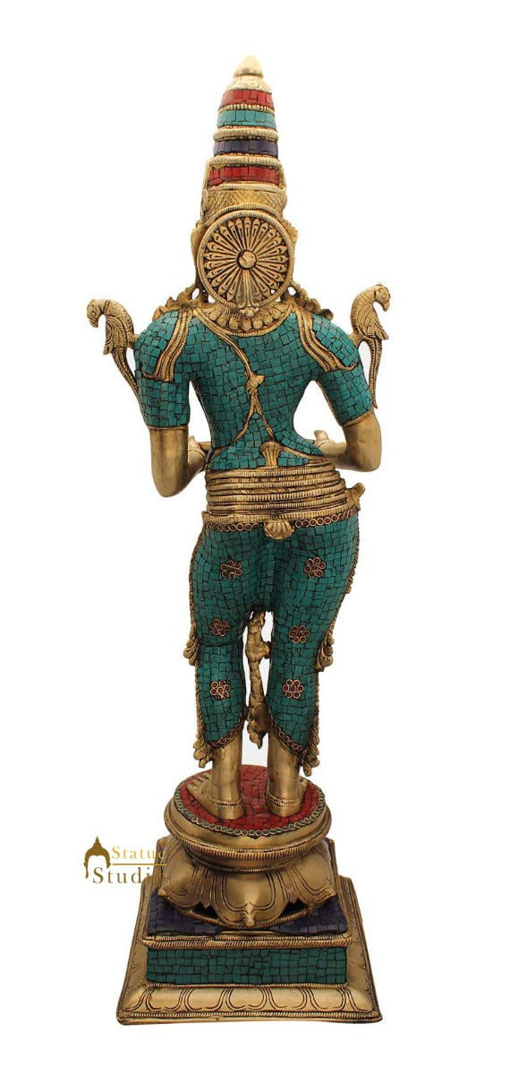 India brass deeplaxmi religious décor showpiece turquoise coral figurine 32" - Image 4