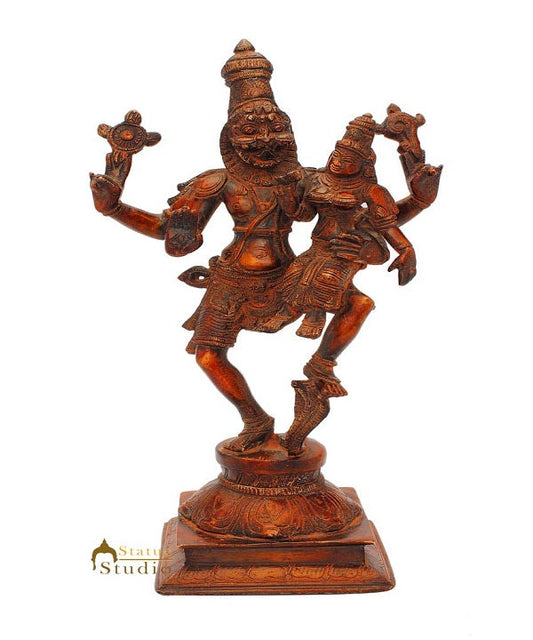 Brass Hindu god hand crafted lord Narsingh Antique statue idol 12"