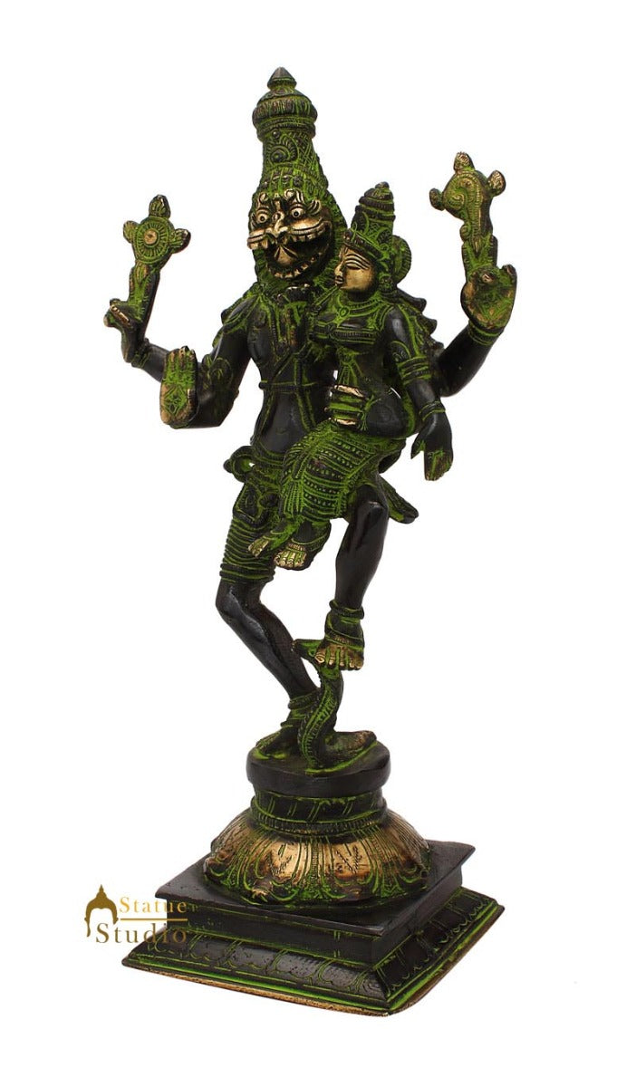 Brass Hindu god hand crafted lord Narsingh Antique statue idol 13" - Image 3