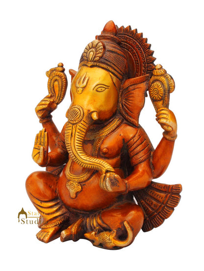 Brass ganeshji murti with mouse hindu gods elephant lord religious décor 9" by vendor-unknown - Hindu Gods (View 3)