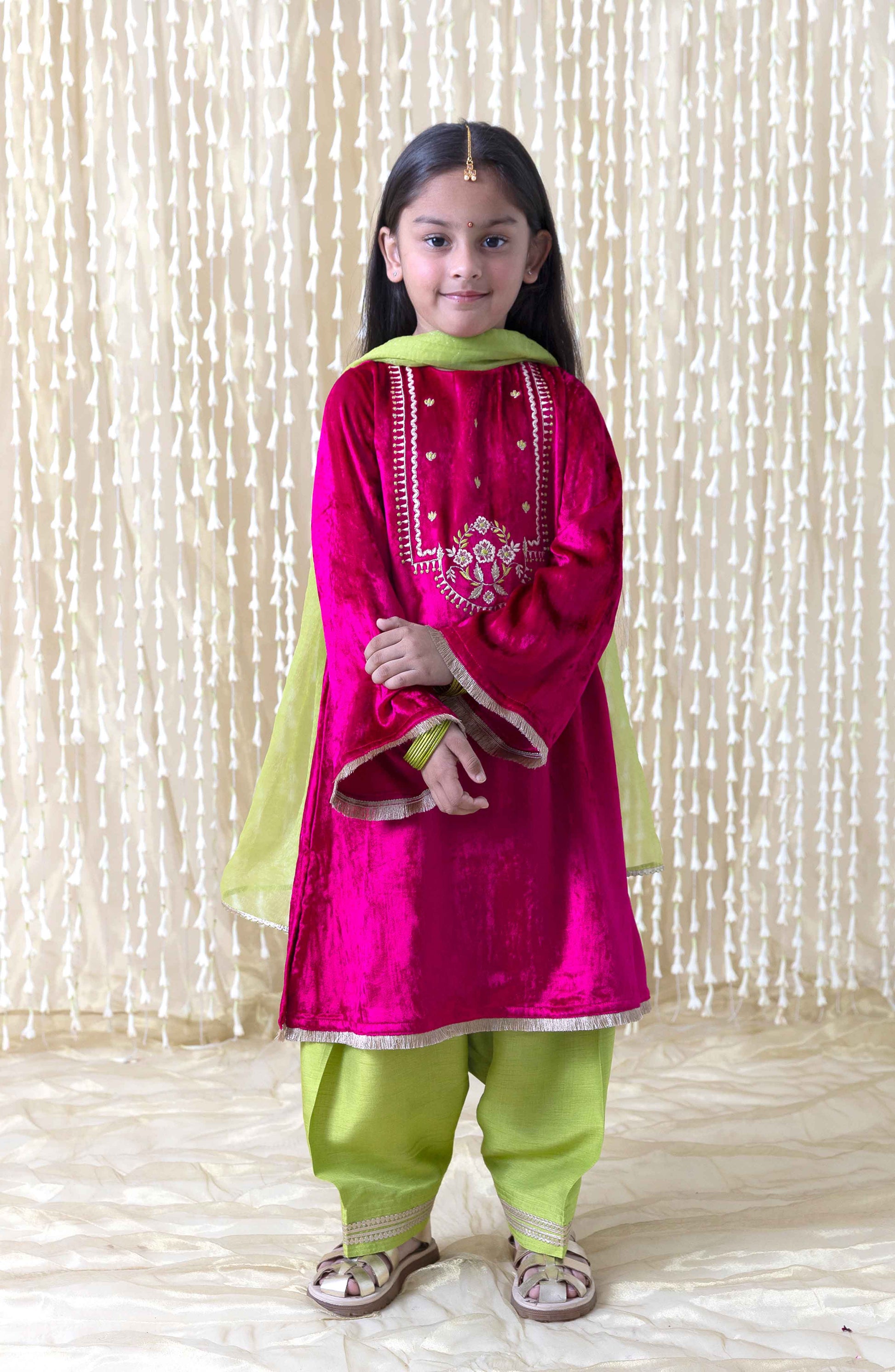 Noor Velvet Suit for Girls - Pink - Image 2