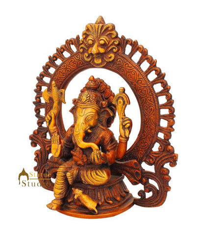 Brass ganesha idol figure with ring on top hindu gods religious décor 9" by vendor-unknown - Hindu Gods (View 3)