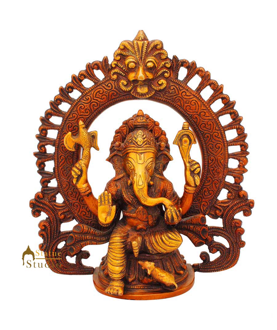Brass ganesha idol figure with ring on top hindu gods religious décor 9" - Image 2