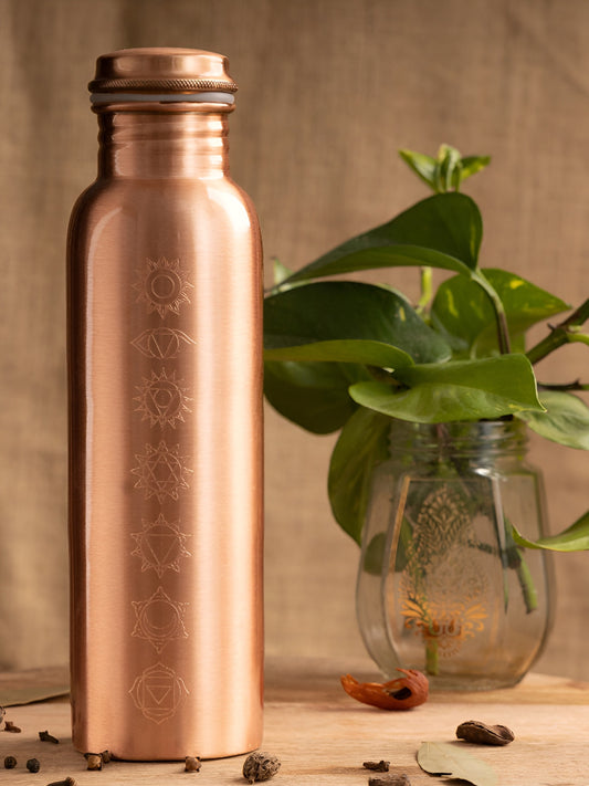SAMA Homes 7-Chakra Engraved Pure Copper Water Bottle (1L) – Unlined Ayurvedic Hydration