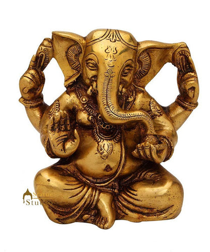 Brass sitting ganesha statue india hindu gods hand made figure sculpture 5" by vendor-unknown - Hindu Gods