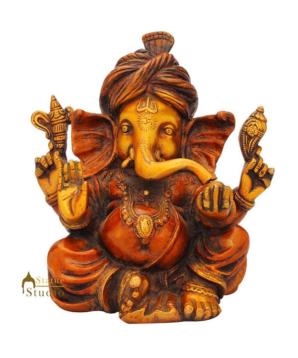 Brass new style turban ganesha hind gods religious décor 7" - Eco-friendly - Sama Homes