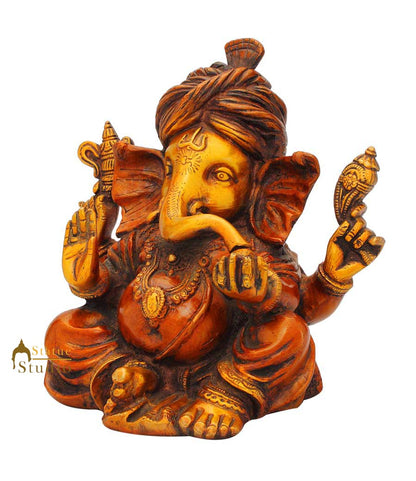 Brass new style turban ganesha hind gods religious décor 7" by vendor-unknown - Hindu Gods (View 3)