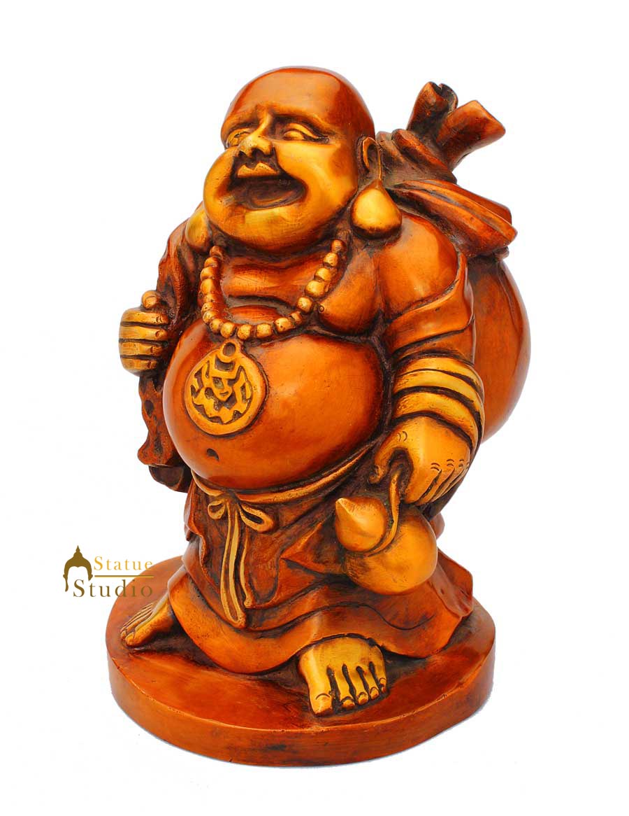 Brass Chinese Buddhism Happy Laughing Buddha Wealth Money Statue 11 Inch - Image 3