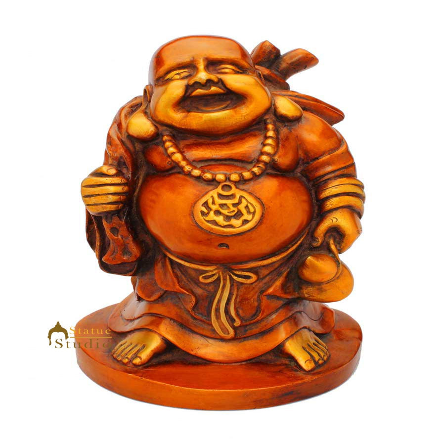 Brass Chinese Buddhism Happy Laughing Buddha Wealth Money Statue 11 Inch - Eco-friendly - Sama Homes