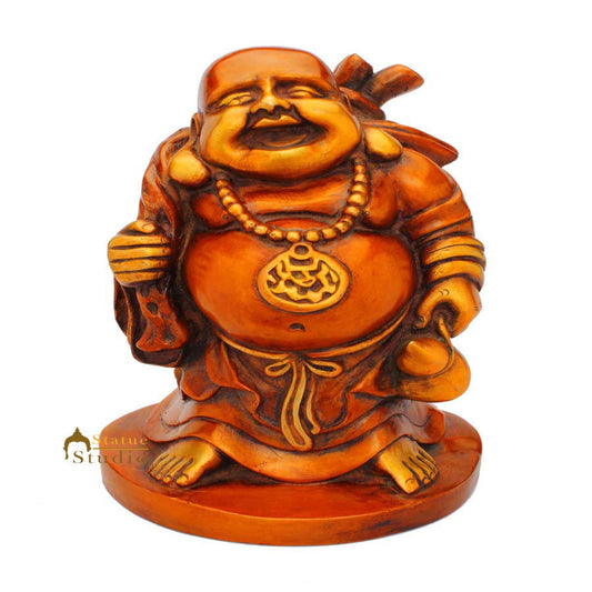 Brass Chinese Buddhism Happy Laughing Buddha Wealth Money Statue 11 Inch