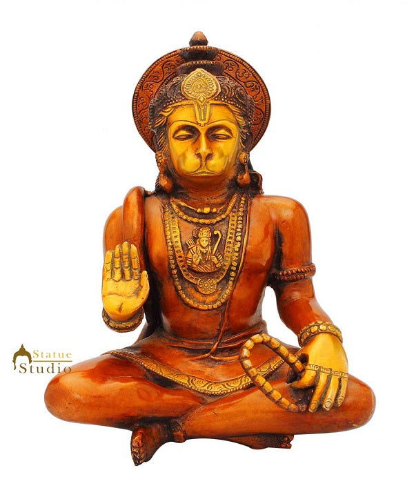 Brass Sitting Hanuman Idol Copper Patina Finish For Home Decor 1 Feet - Image 2