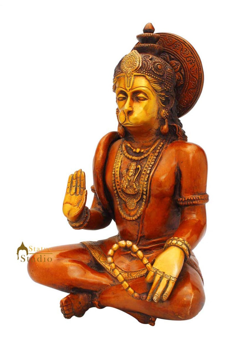 Brass Sitting Hanuman Idol Copper Patina Finish For Home Decor 1 Feet - Image 4