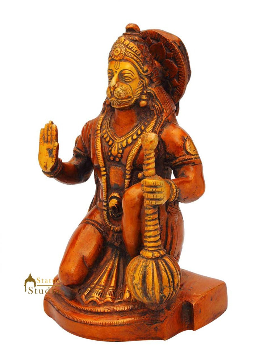Brass Sitting Hanuman Idol Antique Finish For Home Decor 7" - Image 3