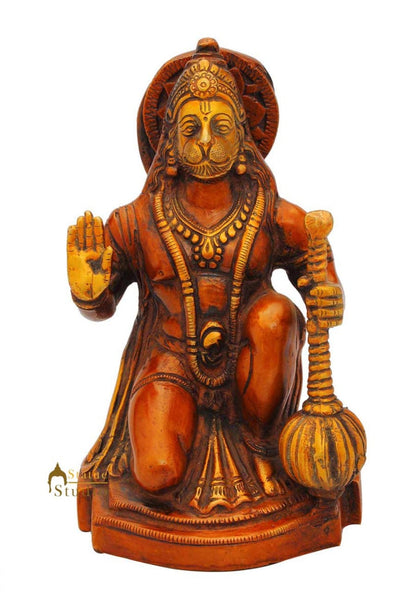 Brass Sitting Hanuman Idol Antique Finish For Home Decor 7" by vendor-unknown - Hindu Gods (View 2)