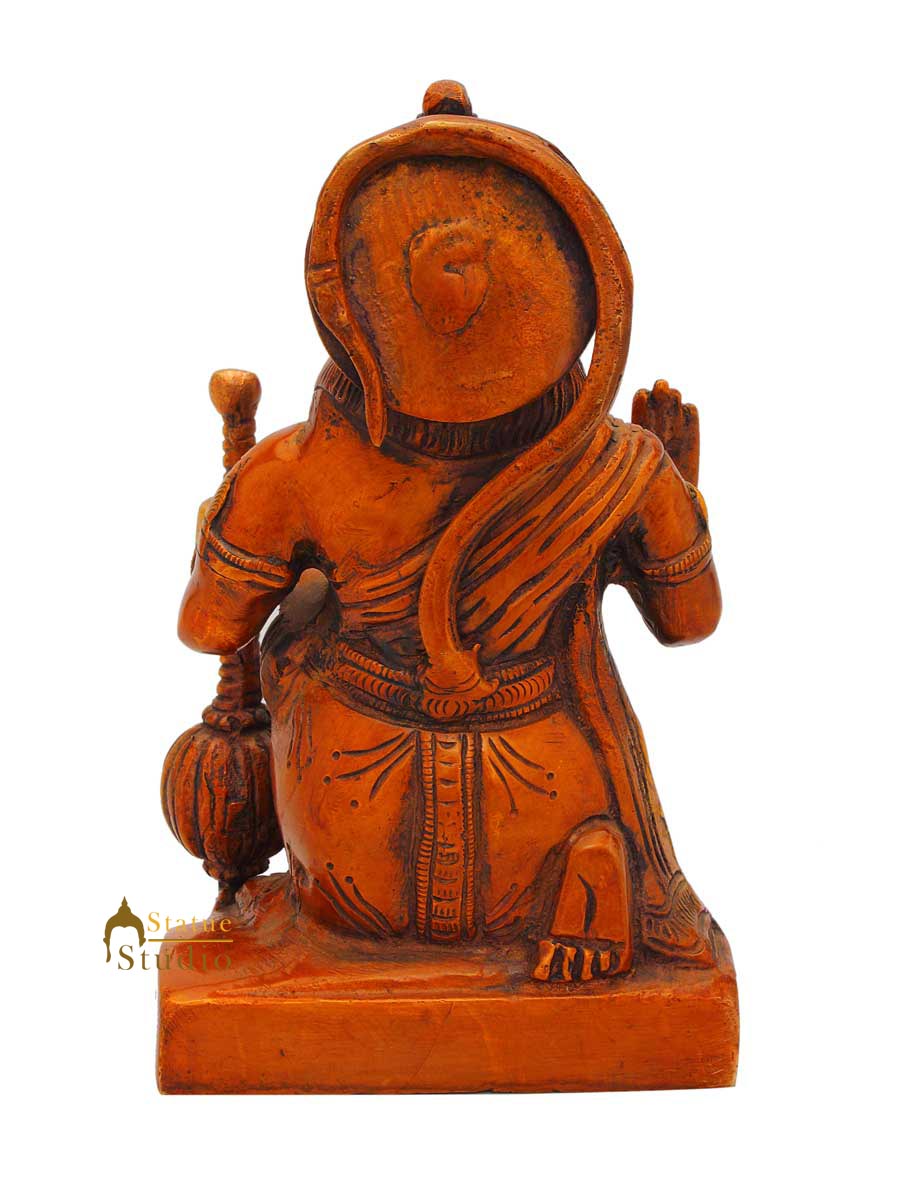 Brass Sitting Hanuman Idol Antique Finish For Home Decor 7" - Image 4