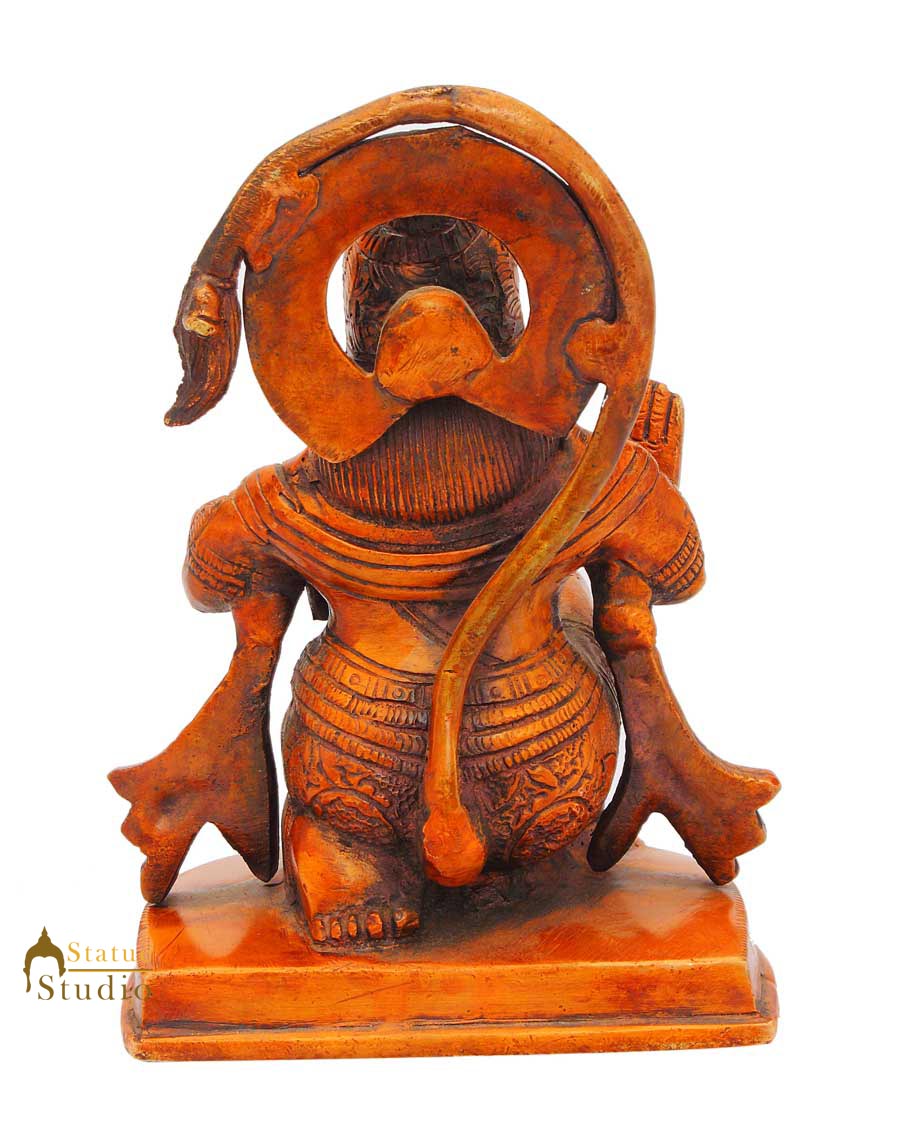 Brass Sitting Hanuman Statue Antique Finish For Home Decor 6"
