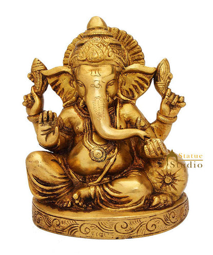 Brass sitting ganesha statue india hindu gods hand made figure sculpture 7" by vendor-unknown - Hindu Gods