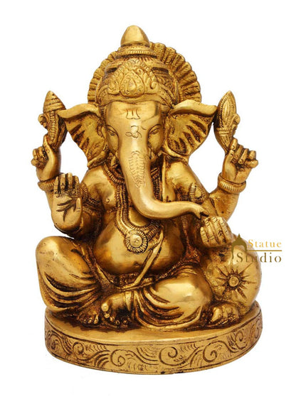 Brass sitting ganesha statue india hindu gods hand made figure sculpture 7" by vendor-unknown - Hindu Gods (View 2)