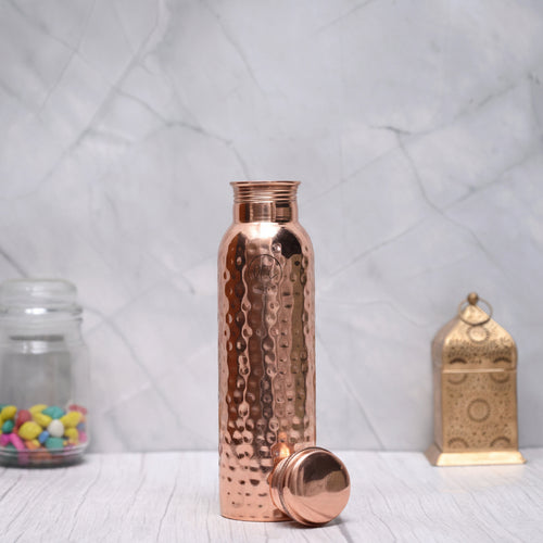 Pure Copper Hammered Water Bottle (950ML) | 100% Certified Copper | Leak-Proof | Handcrafted Ayurvedic Design