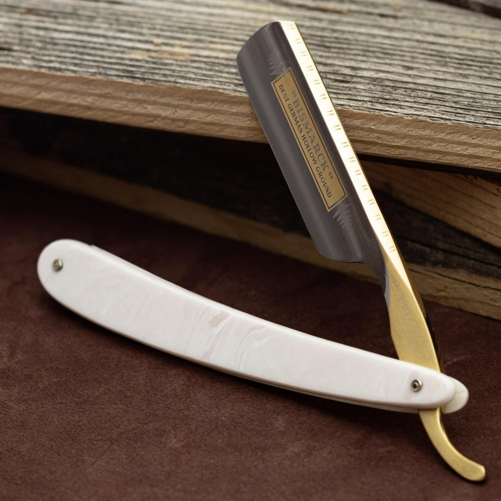 Dovo Straight Razor, "Bismarck" 6/8", Carbon Steel, Full Hollow Grind, Acrylic Pearl Handle - Image 6