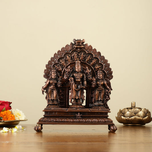 7" Pure Copper Tirupati Balaji with Bhudevi and Sridevi Dashavatar Arch Statue | 100% Certified Copper & Brass - Sama Homes Idol - Brass Sculpture