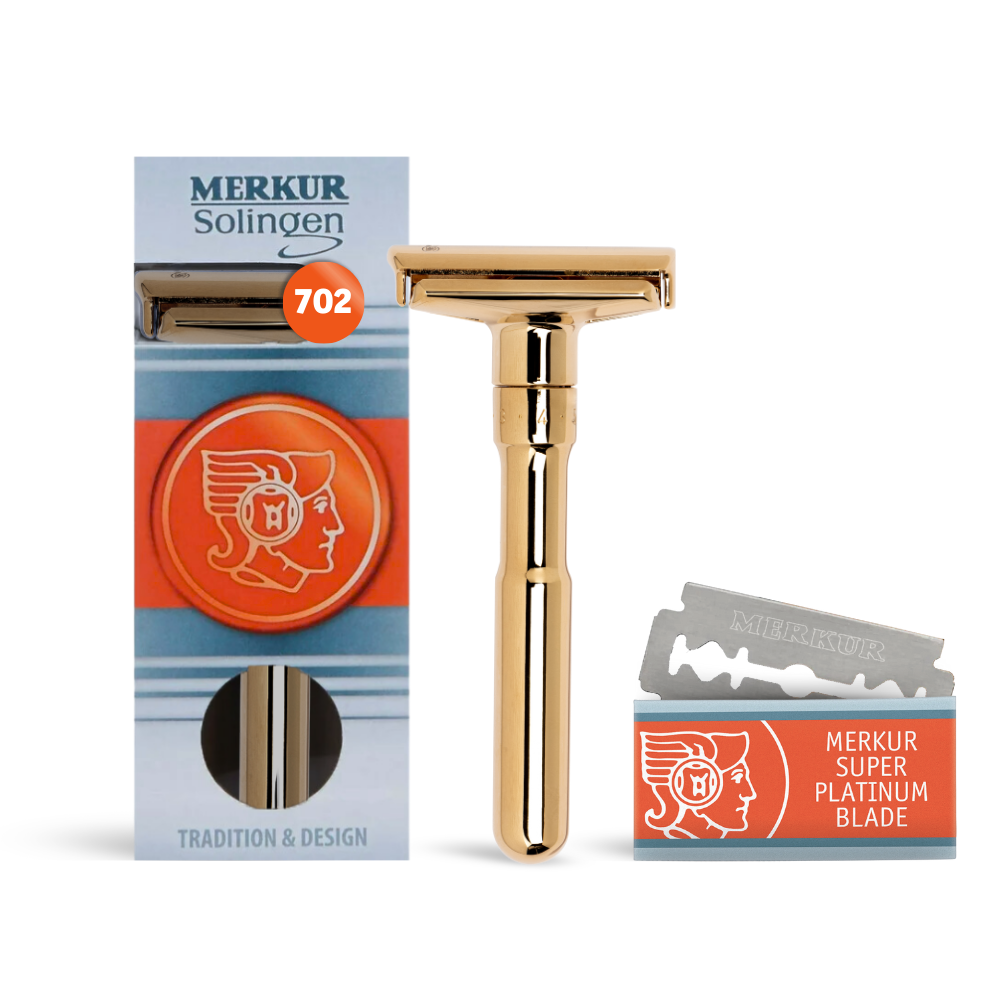 Merkur Futur Adjustable Double Edge Safety Razor Safety Razor With Snap Closure, Gold - Eco-friendly - Sama Homes