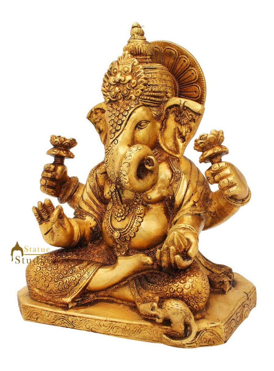 Brass lord elephant ganesha twisted trunk success and fame religious décor 9" - Image 4