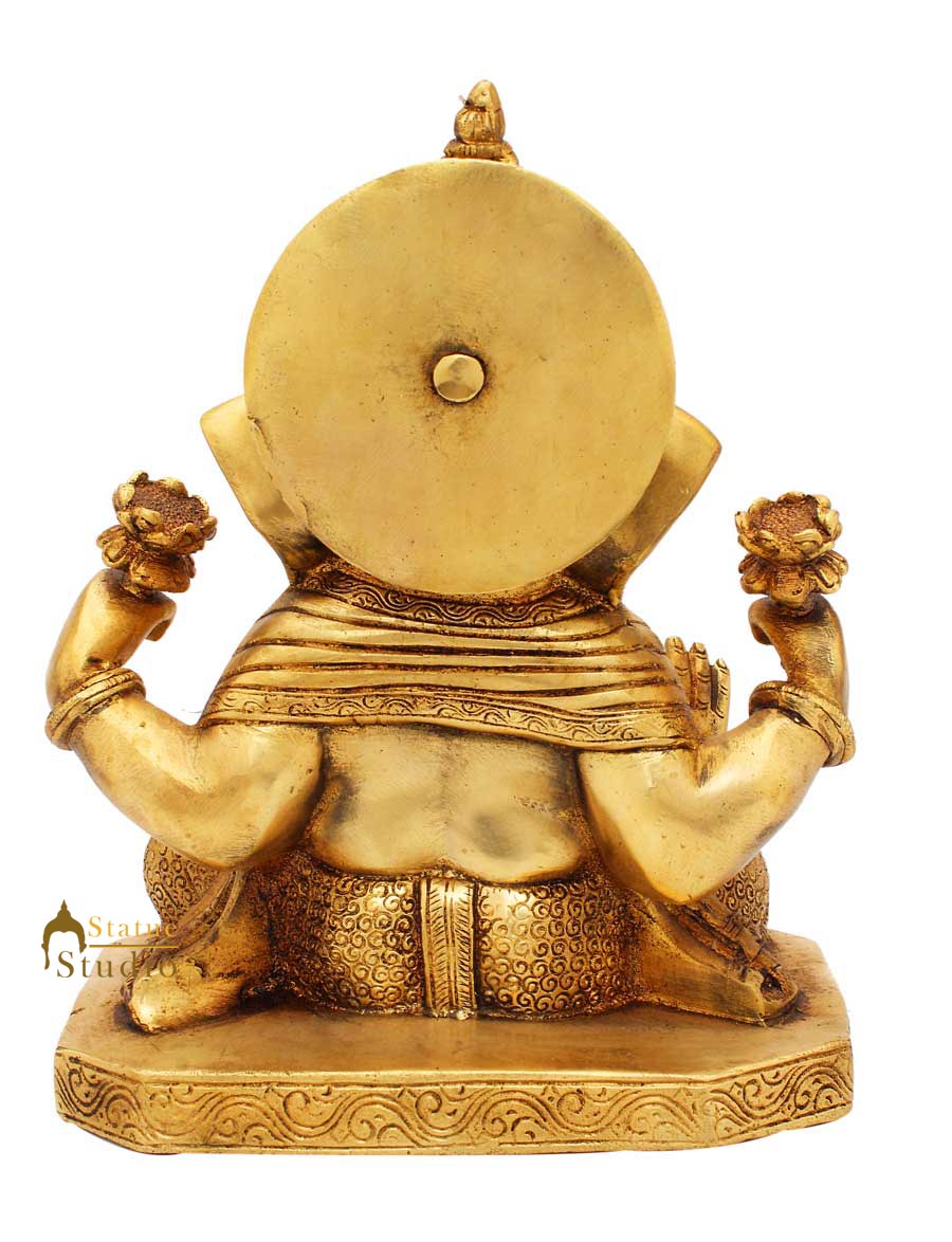 Brass lord elephant ganesha twisted trunk success and fame religious décor 9" - Image 5