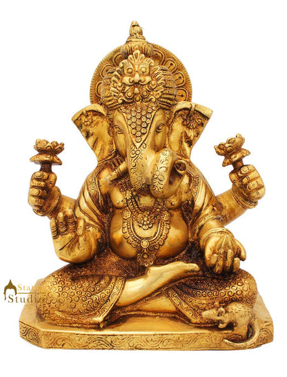 Brass lord elephant ganesha twisted trunk success and fame religious décor 9" by vendor-unknown - Hindu Gods (View 3)