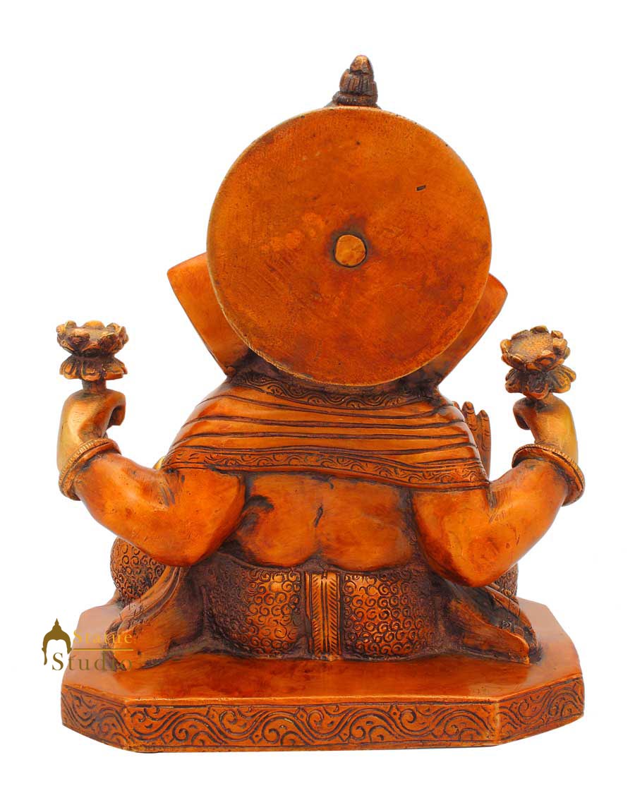 Brass elephant lord hindu god ganesha twisted trunk success religious décor 9" - Image 4