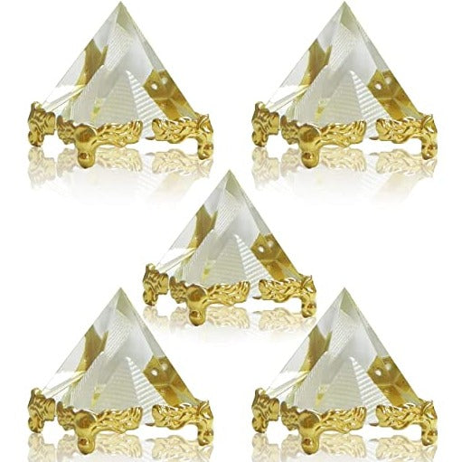 Glass Pyramid with Golden Stand (Standard, Clear, 5 Pieces) - Eco-friendly - Sama Homes