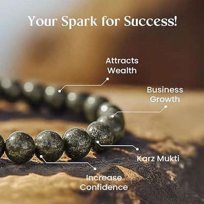 Original Raw Pyrite Bracelet Certified | Attracts Money and Boost Confidence | Astrology Bracelet for Men and Women by SAMAHealing - simple (View 3)