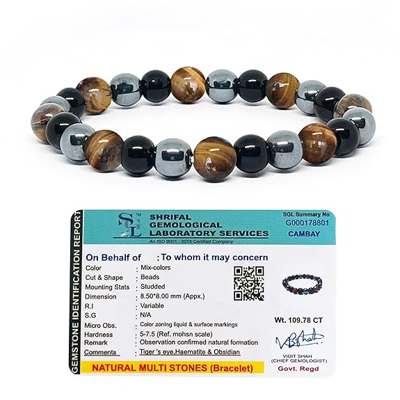 Triple Protection Bracelet Hematite Black Tiger's Eye Stone Bracelet - Image 3