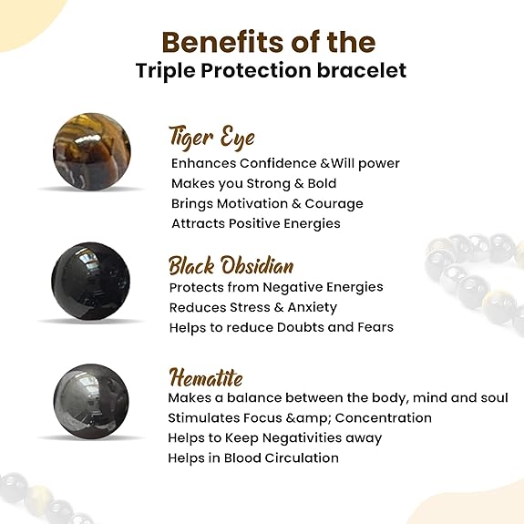 Triple Protection Bracelet Hematite Black Tiger's Eye Stone Bracelet - Image 5