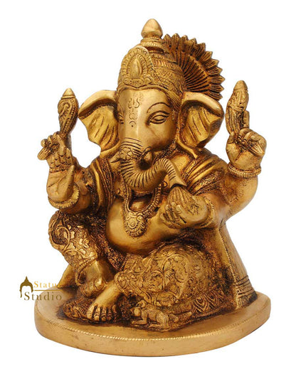 Brass hand carved ganesha statue idol figure religious hindu god décor 7" by vendor-unknown - Hindu Gods (View 4)