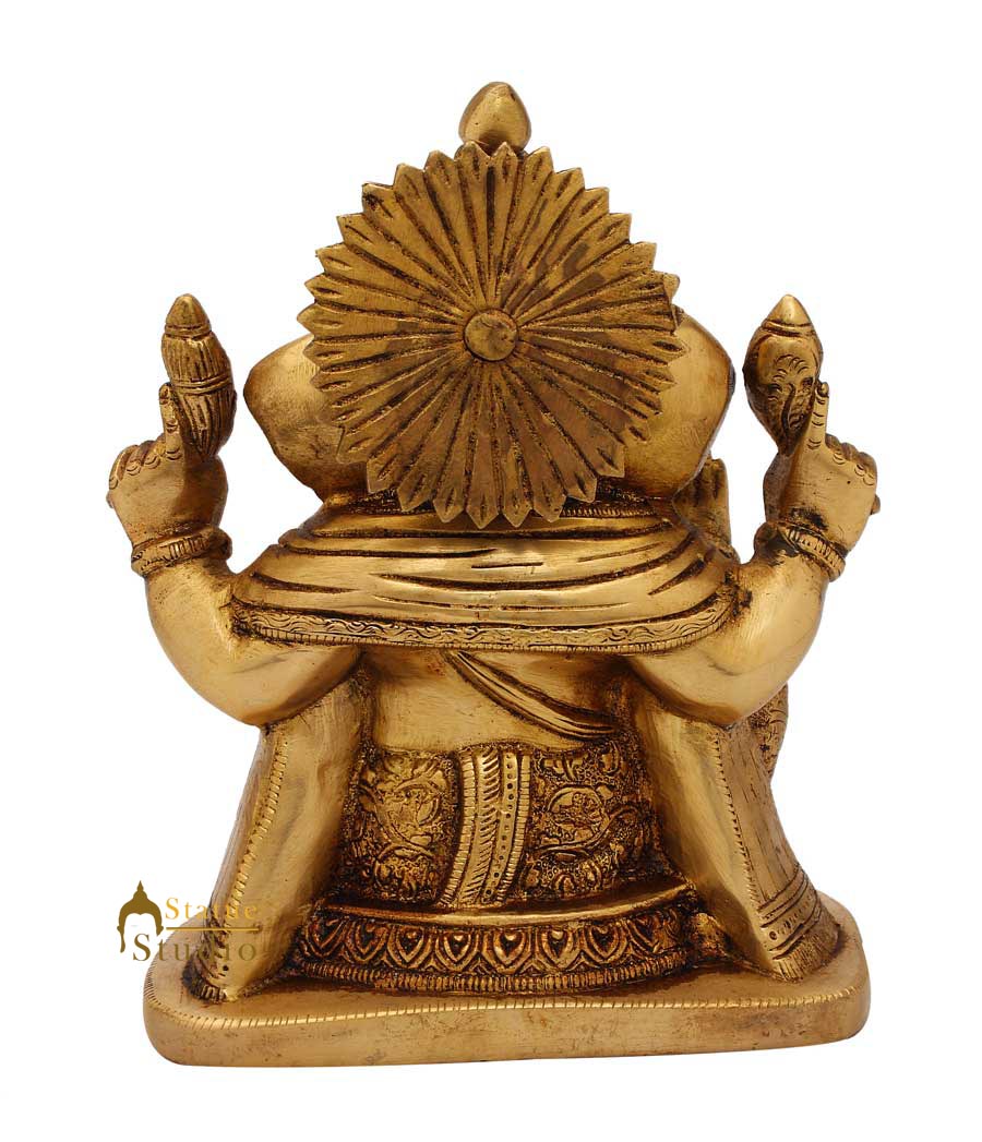 Brass hand carved ganesha statue idol figure religious hindu god décor 7" - Image 5