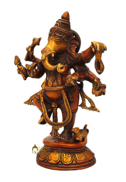 Brass Dancing Ganesha Statue sculpture Antique Finish For Home Decor 9" by vendor-unknown - Hindu Gods (View 4)
